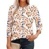 imageOFEEFAN 34 Length Sleeve Womens Tops Round Neck Blouses Dressy Casual Basic Pleated Shirts 2025Patternedleaf Printed