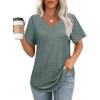 imageOFEEFAN Womens T Shirts V Neck Short Sleeve Casual Tops Loose Fit Basic Tees with Curved HemBgreen