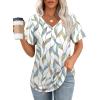 imageOFEEFAN Womens T Shirts V Neck Short Sleeve Casual Tops Loose Fit Basic Tees with Curved HemZmulti Leaf