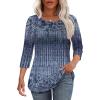 imageOFEEFAN Womens Tops 34 Length Sleeve Blouses Dressy Casual Spring Summer Outfits Pleated Front T Shirts Curved HemZtiedye Palenavy