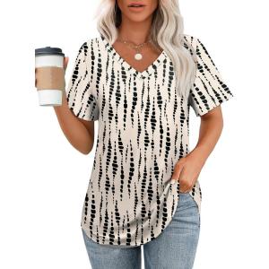 imageOFEEFAN Womens T Shirts V Neck Short Sleeve Casual Tops Loose Fit Basic Tees with Curved HemZblack Spot