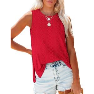 imageOFEEFAN Womens Tank Tops High Neck Summer Tops Eyelet Sleeveless Shirts Loose Fit 2025Hred