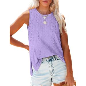 imageOFEEFAN Womens Tank Tops High Neck Summer Tops Eyelet Sleeveless Shirts Loose Fit 2025Lpurple