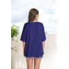 imageOFEEFAN Summer Tops for Women 2025 Short Sleeve Shirts Dressy Casual Crew Neck Tshirts FashionBlue