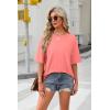 imageOFEEFAN Summer Tops for Women 2025 Short Sleeve Shirts Dressy Casual Crew Neck Tshirts FashionCoral
