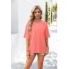 imageOFEEFAN Summer Tops for Women 2025 Short Sleeve Shirts Dressy Casual Crew Neck Tshirts FashionCoral