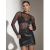 imageOFEEFAN Womens Long Sleeve Mesh Top See Through Mock Neck Sheer BlousesBlack