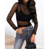 imageOFEEFAN Womens Long Sleeve Mesh Top See Through Mock Neck Sheer BlousesBlack Dots