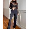 imageOFEEFAN Womens Long Sleeve Mesh Top See Through Mock Neck Sheer BlousesBlack Dots