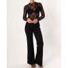 imageOFEEFAN Womens Long Sleeve Mesh Top See Through Mock Neck Sheer BlousesBlack Floral