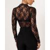 imageOFEEFAN Womens Long Sleeve Mesh Top See Through Mock Neck Sheer BlousesBlack Floral