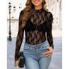 imageOFEEFAN Womens Long Sleeve Mesh Top See Through Mock Neck Sheer BlousesBlack Lace