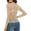 imageOFEEFAN Womens Long Sleeve Mesh Top See Through Mock Neck Sheer BlousesChampagne Leaf
