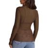 imageOFEEFAN Womens Long Sleeve Mesh Top See Through Mock Neck Sheer BlousesCoffee