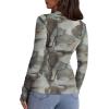 imageOFEEFAN Womens Long Sleeve Mesh Top See Through Mock Neck Sheer BlousesGrey