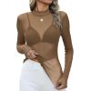 imageOFEEFAN Womens Long Sleeve Mesh Top See Through Mock Neck Sheer BlousesKhaki