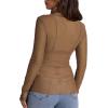 imageOFEEFAN Womens Long Sleeve Mesh Top See Through Mock Neck Sheer BlousesKhaki