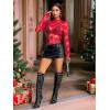 imageOFEEFAN Womens Long Sleeve Mesh Top See Through Mock Neck Sheer BlousesRed Floral