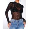 imageOFEEFAN Womens Long Sleeve Mesh Top See Through Mock Neck Sheer BlousesStar