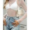 imageOFEEFAN Womens Long Sleeve Mesh Top See Through Mock Neck Sheer BlousesWhite Dots