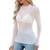 imageOFEEFAN Womens Long Sleeve Mesh Top See Through Mock Neck Sheer BlousesWhite Dots