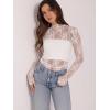 imageOFEEFAN Womens Long Sleeve Mesh Top See Through Mock Neck Sheer BlousesWhite Floral