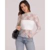 imageOFEEFAN Womens Long Sleeve Mesh Top See Through Mock Neck Sheer BlousesWhite Floral