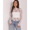 imageOFEEFAN Womens Long Sleeve Mesh Top See Through Mock Neck Sheer BlousesWhite Floral