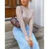 imageOFEEFAN Womens Long Sleeve Mesh Top See Through Mock Neck Sheer BlousesWhite Lace