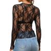 imageOFEEFAN Womens Mesh Tops Lace Long Sleeve Shirts Crewneck Slim Fitted Outfits See Through BlousesBlack