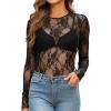 imageOFEEFAN Womens Mesh Tops Lace Long Sleeve Shirts Crewneck Slim Fitted Outfits See Through BlousesBlack