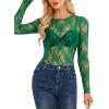 imageOFEEFAN Womens Mesh Tops Lace Long Sleeve Shirts Crewneck Slim Fitted Outfits See Through BlousesGreen