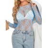 imageOFEEFAN Womens Mesh Tops Lace Long Sleeve Shirts Crewneck Slim Fitted Outfits See Through BlousesLight Blue