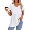 imageOFEEFAN Womens Summer Tops Babydoll Short Sleeve Shirts Puff Sleeve Peplum Tops V Neck T ShirtsAwhite