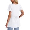 imageOFEEFAN Womens Summer Tops Babydoll Short Sleeve Shirts Puff Sleeve Peplum Tops V Neck T ShirtsAwhite