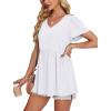 imageOFEEFAN Womens Summer Tops Babydoll Short Sleeve Shirts Puff Sleeve Peplum Tops V Neck T ShirtsAwhite