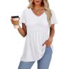 imageOFEEFAN Womens Summer Tops Babydoll Short Sleeve Shirts Puff Sleeve Peplum Tops V Neck T ShirtsBeyelet White