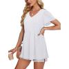 imageOFEEFAN Womens Summer Tops Babydoll Short Sleeve Shirts Puff Sleeve Peplum Tops V Neck T ShirtsBeyelet White