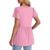imageOFEEFAN Womens Summer Tops Babydoll Short Sleeve Shirts Puff Sleeve Peplum Tops V Neck T ShirtsCpink