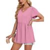 imageOFEEFAN Womens Summer Tops Babydoll Short Sleeve Shirts Puff Sleeve Peplum Tops V Neck T ShirtsCpink