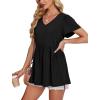 imageOFEEFAN Womens Summer Tops Babydoll Short Sleeve Shirts Puff Sleeve Peplum Tops V Neck T ShirtsDblack