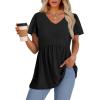 imageOFEEFAN Womens Summer Tops Babydoll Short Sleeve Shirts Puff Sleeve Peplum Tops V Neck T ShirtsDblack