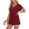 imageOFEEFAN Womens Summer Tops Babydoll Short Sleeve Shirts Puff Sleeve Peplum Tops V Neck T ShirtsEwine Red