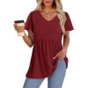 imageOFEEFAN Womens Summer Tops Babydoll Short Sleeve Shirts Puff Sleeve Peplum Tops V Neck T ShirtsEwine Red