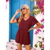 imageOFEEFAN Womens Summer Tops Babydoll Short Sleeve Shirts Puff Sleeve Peplum Tops V Neck T ShirtsEwine Red