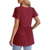 imageOFEEFAN Womens Summer Tops Babydoll Short Sleeve Shirts Puff Sleeve Peplum Tops V Neck T ShirtsEwine Red