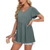 imageOFEEFAN Womens Summer Tops Babydoll Short Sleeve Shirts Puff Sleeve Peplum Tops V Neck T ShirtsFeyelet Gray Green