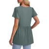imageOFEEFAN Womens Summer Tops Babydoll Short Sleeve Shirts Puff Sleeve Peplum Tops V Neck T ShirtsFeyelet Gray Green