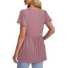 imageOFEEFAN Womens Summer Tops Babydoll Short Sleeve Shirts Puff Sleeve Peplum Tops V Neck T ShirtsGeyelet Dust Pink