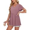 imageOFEEFAN Womens Summer Tops Babydoll Short Sleeve Shirts Puff Sleeve Peplum Tops V Neck T ShirtsGeyelet Dust Pink